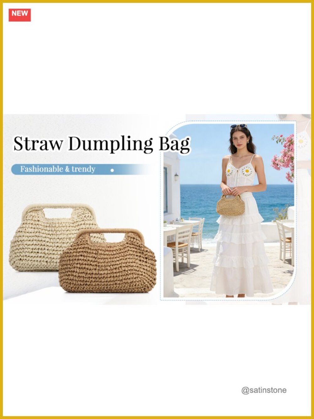 Straw Dumpling Clutch Bag, Woven Tote Purse for Women, Summer Beach Bag - Picture 7 of 7